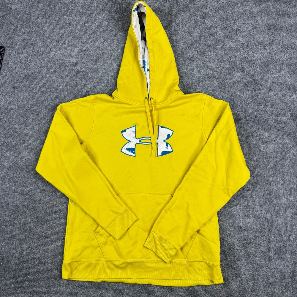 Under Armour Hoodie Mens Size XL Yellow Loose Fit Big Logo Pullover Athletic